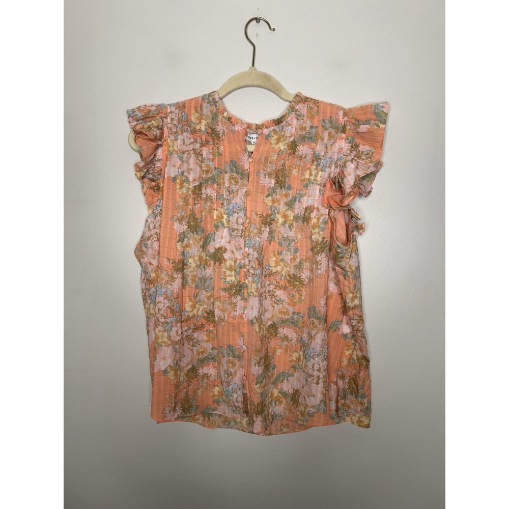 Rose + Olive Women's Peach Orange Floral Top Short Sleeve Size Medium New NWT - Picture 3 of 10